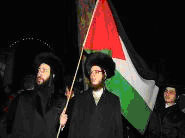 Manifestacin de jvenes ortodoxos contra el Estado de Israel, ondeando la bandera palestina